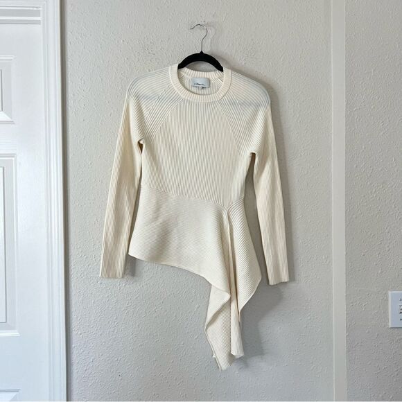 3.1 Phillip Lim Ribbed Sweater With Waist Tie Antique White Beige Size Small - Picture 5 of 13